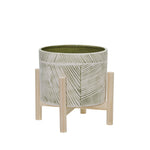 Sagebrook Home 15071-02 8" Ceramic Planter with Wood Stand, Green Mix