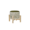 Sagebrook Home 6" Ceramic Planter W/ Wood Stand, Green Mix