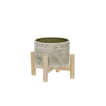 Sagebrook Home 6" Ceramic Planter W/ Wood Stand, Green Mix