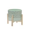 Sagebrook Home 15073-01 8" Ceramic Dotted Planter with Wood Stand, Green
