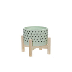 Sagebrook Home 6" Ceramic Dotted Planter W/ Wood Stand, Green