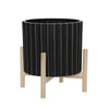 Sagebrook Home 15074-01 12" Ceramic Fluted Planter with Wood Stand, Black