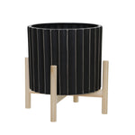 Sagebrook Home 15074-01 12" Ceramic Fluted Planter with Wood Stand, Black