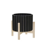 Sagebrook Home 8" Ceramic Fluted Planter W/ Wood Stand, Black