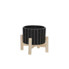 Sagebrook Home 6" Ceramic Fluted Planter W/ Wood Stand, Black