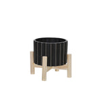 Sagebrook Home 6" Ceramic Fluted Planter W/ Wood Stand, Black