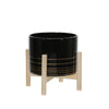 Sagebrook Home 8`` Ceramic Metallic Planter W/ Wood Stand, Black