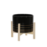 Sagebrook Home 8`` Ceramic Metallic Planter W/ Wood Stand, Black