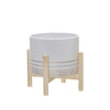Sagebrook Home 15076-02 8" Ceramic Metallic Planter with Wood Stand, White