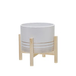 Sagebrook Home 15076-02 8" Ceramic Metallic Planter with Wood Stand, White