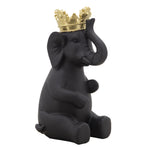 Sagebrook Home 8" Elephant W/ Crown Figurine, Black/Gold