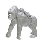 Sagebrook Home Polyresin 8" Gorilla W/ Baby Figurine, Silver