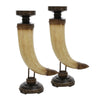 Sagebrook Home Set of 2 Resin Horn 17`` Candle Holders, Beige