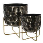 Sagebrook Home 15147-02 12"/15" Metal Hammered Planter, Gunmetal, Set of 2