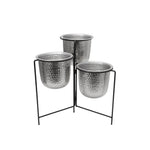 Sagebrook Home Metal 20" Hammered Planter Trio W/ Stand, Silver