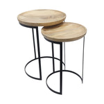 Sagebrook Home Set of 2 Metal/Wood 21/23`` Side Tables, Natural/Black