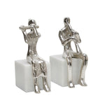 Sagebrook Home Set of 2 Metal Musicians On Marble Base, Silver