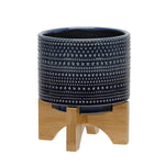 Sagebrook Home 6`` Dotted Planter W/ Wood Stand, Blue