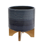 Sagebrook Home 8`` Dotted Planter W/ Wood Stand, Blue