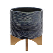 Sagebrook Home 8`` Dotted Planter W/ Wood Stand, Blue