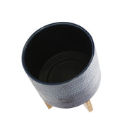 Sagebrook Home 8`` Dotted Planter W/ Wood Stand, Blue