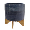 Sagebrook Home 11`` Dotted Planter W/ Wood Stand, Blue