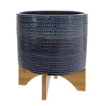 Sagebrook Home 11`` Dotted Planter W/ Wood Stand, Blue