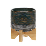 Sagebrook Home 6``H Dotted Planter W/ Wood Stand, Green
