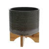 Sagebrook Home 8``H Dotted Planter W/ Wood Stand, Green