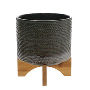 Sagebrook Home 8``H Dotted Planter W/ Wood Stand, Green