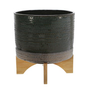 Sagebrook Home 11``H Dotted Planter W/ Wood Stand, Green