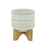 Sagebrook Home 6`` Tribal Planter W/ Wood Stand, Beige