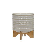 Sagebrook Home 15350-02 8" Tribal Planter with Wood Stand, Beige