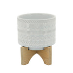 Sagebrook Home 15350-04 6" Tribal Planter with Wood Stand, White