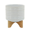 Sagebrook Home 15350-05 8" Tribal Planter with Wood Stand, White