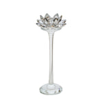 Sagebrook Home Glass 9" Lotus Candle Holder, Silver