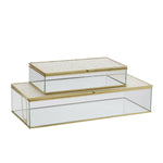 Sagebrook Home 15371-01 8"/10" Metal/Glass Box with Glitter, White, Set of 2