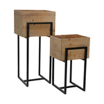 Sagebrook Home Set of 2 Wood/Metal 12/14`` Square Planters, Brown/Black