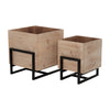 Sagebrook Home Set of 2 Wood/Metal 12/15`` Square Planters, Brown/Black