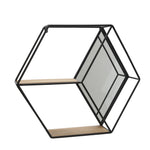 Sagebrook Home 15395-01 20" Metal/Wood Hexagon Mirrored Wall Shelf, Black