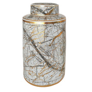 Sagebrook Home Ceramic 16`` Jar With Gold Lid, White