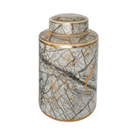 Sagebrook Home Ceramic 12`` Jar With Gold Lid, White