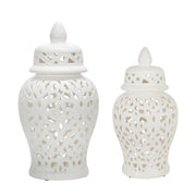 Sagebrook Home Ceramic 24`` Cut-Out Temple Jar, White