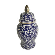 Sagebrook Home 14`` Temple Jar W/ Jasmine Flower, Blue & White