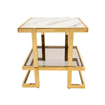 Sagebrook Home Metal/Marble Glass Side Table, Gold/White