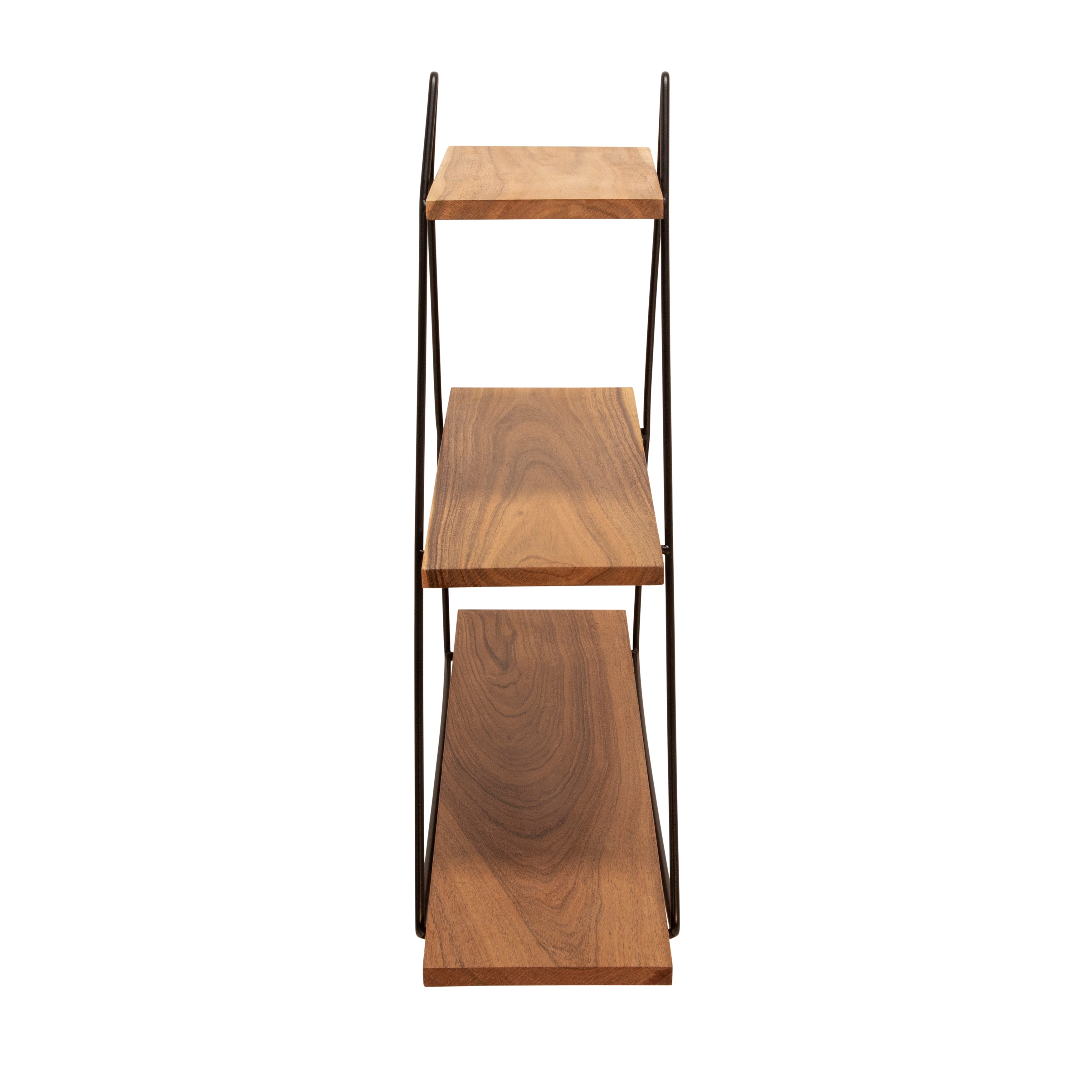 Brown & Metal Wood Three-Tiered Shelf
