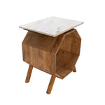 Sagebrook Home 15460 8" Wood/Marble Hexagon Side Table, Brown