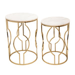 Sagebrook Home Set of 2 Metal/Marble Round Tables, Gold