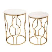 Sagebrook Home Set of 2 Metal/Marble Round Tables, Gold