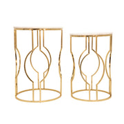Sagebrook Home Set of 2 Metal/Marble Round Tables, Gold